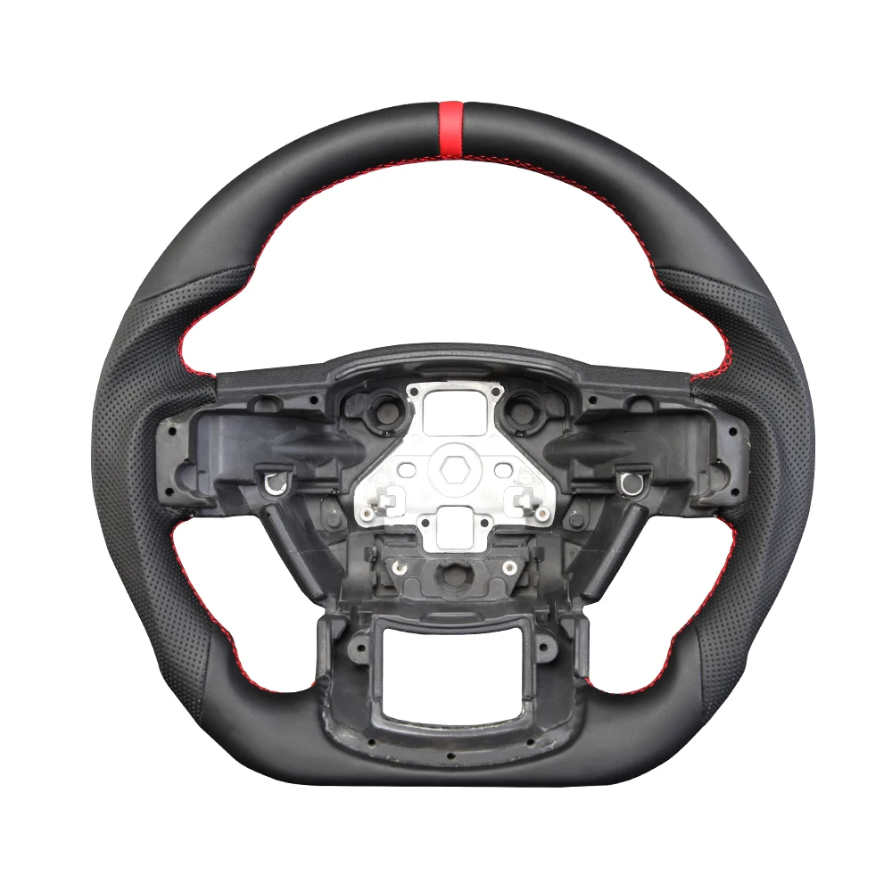 Full Leather D-Shaped Steering Wheel Red Top Stripe Without Paddle Holes For Ford F150 F-150 2015-2020 Car Accessories