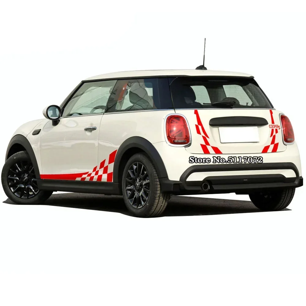 Car Styling Checkerboard Checkered Flag Door Side Stripes For MINI Cooper R56 2006-2013 Decal Hood Trunk Decor Stickers