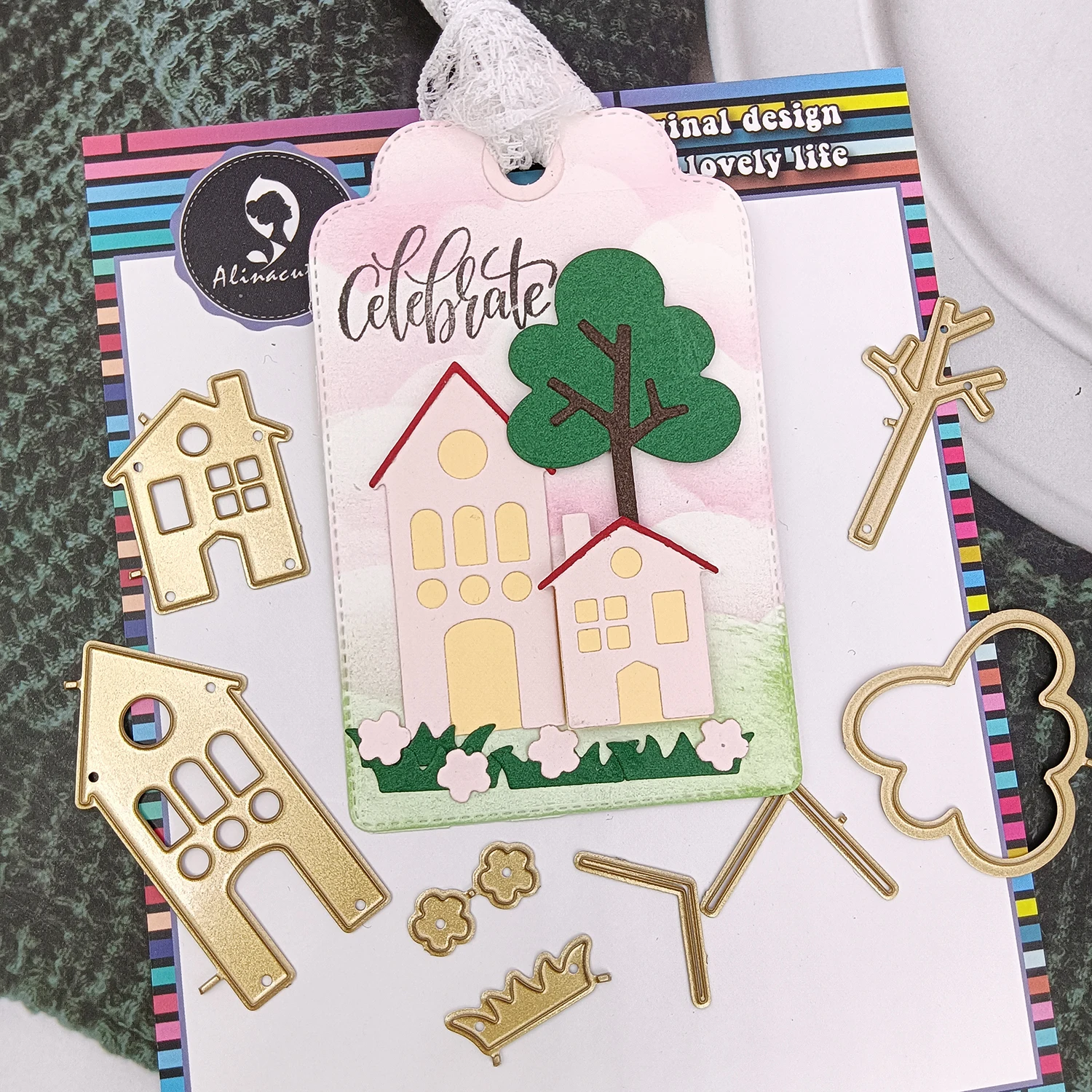 Alinacutle Niedlicher Hausbaum aus Metall, gestanzt, für Geschenk, Papier, Handwerk, handgefertigte Kartenherstellung, DIY-Grußkarten, Scrapbooking