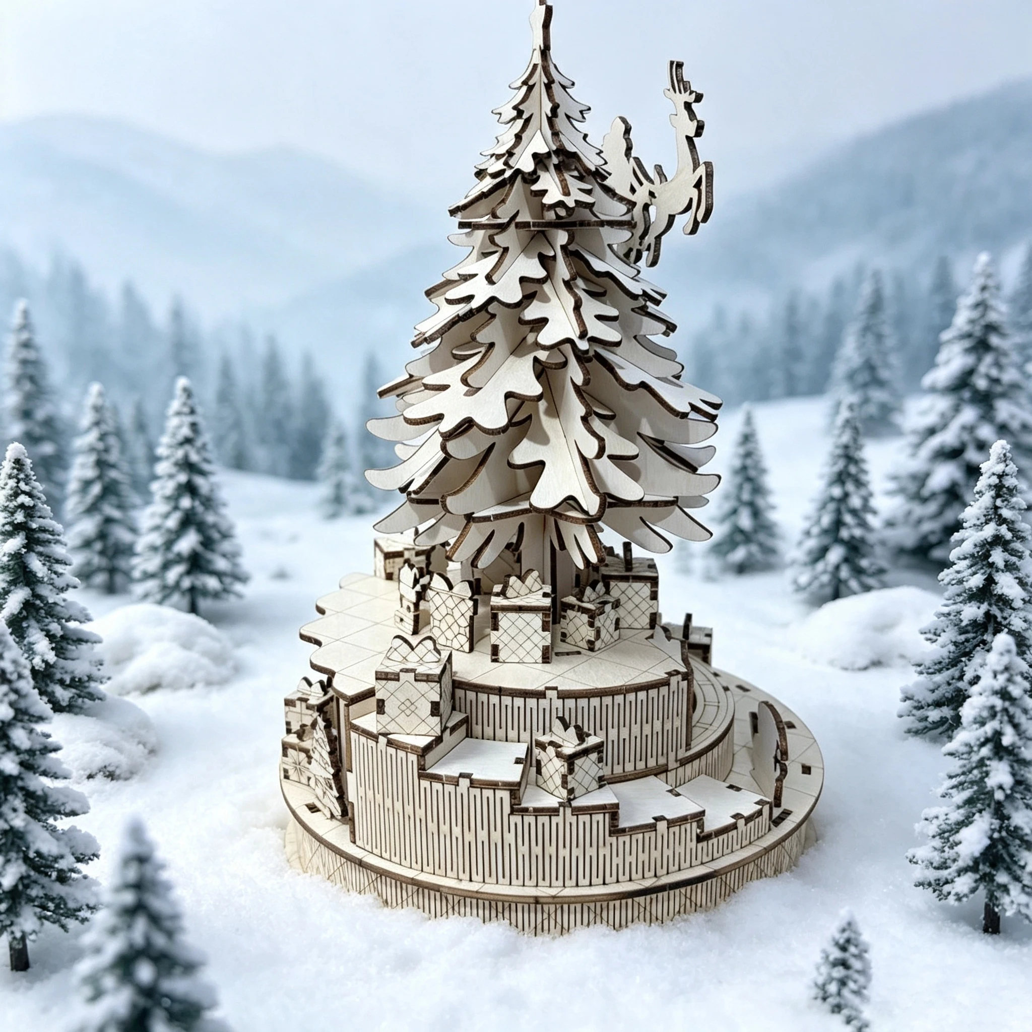 Rotating Christmas Tree 3D Wooden Puzzle, DIY Spinning Xmas Tree Model, Holiday Decor For Adult Hobbyists