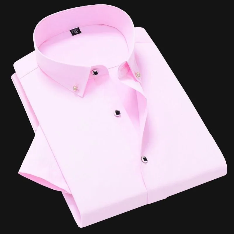 

Top Quality Non-ironing Men's Dress Shirt Short Sleeve New Solid Male Clothing Fit Business Shirts White Blue Navy Black Red