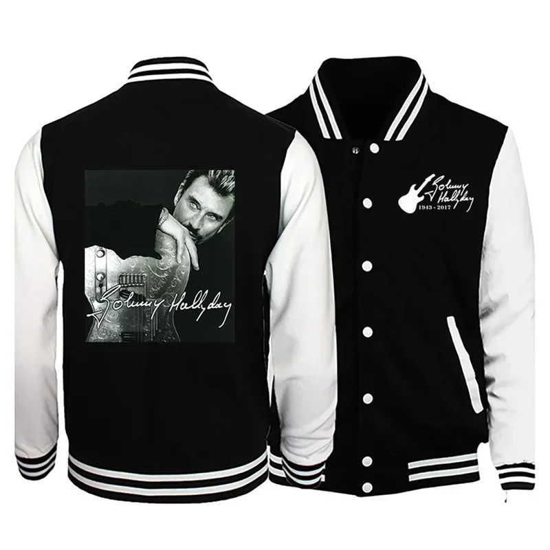 Johnny Hallyday printed jacket winter men's/women casual baseball uniform street sweatshirt