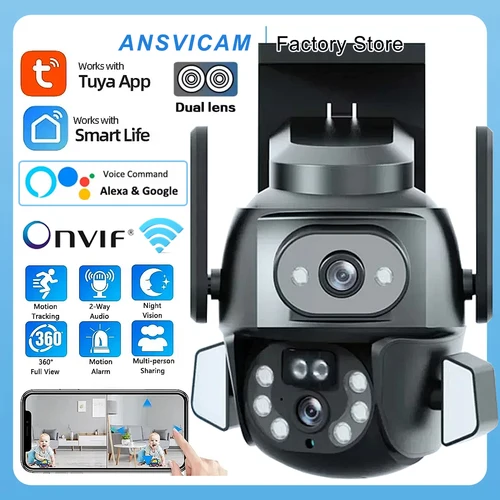 Imagen 1 del producto ANSVICAM Cámara de seguridad WIFI 4K 8MP con aplicación TUYA, pantalla dual, seguimiento automático AI Smart Life para cámara de vídeo CCTV