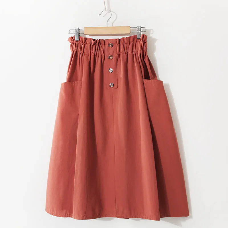 

2023 Spring Summer New Women Skirt Casual Solid High Waist A-Line Skirts Pocket Elegant Lady Dress