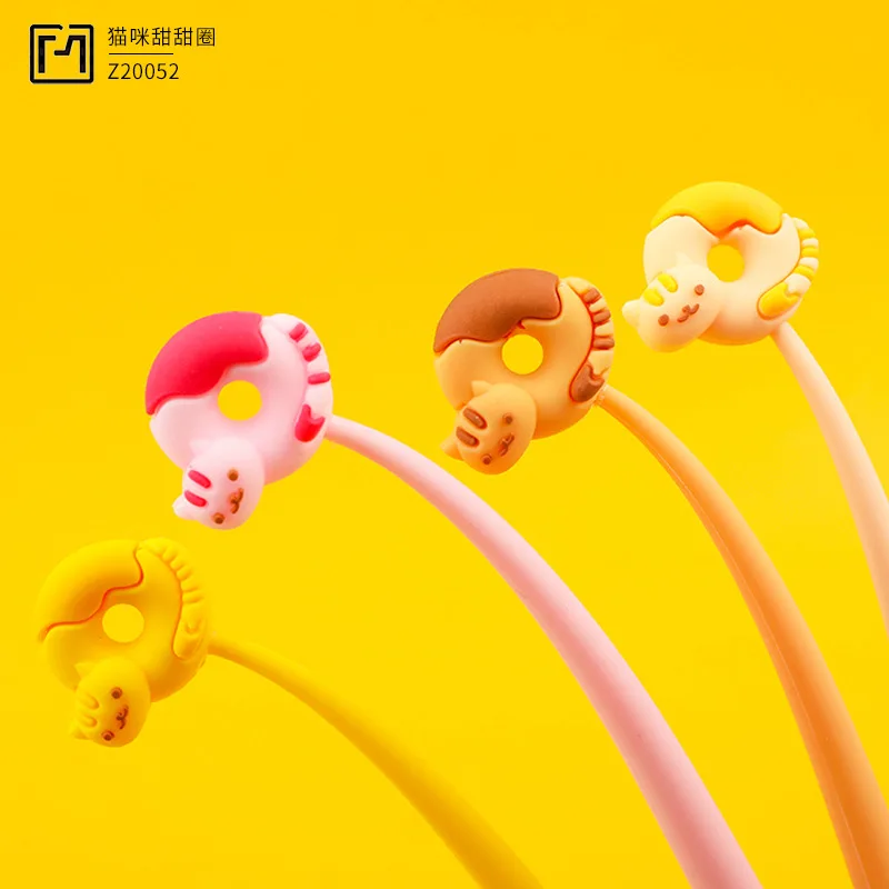 

48 шт., нейтральная ручка в форме пончика с милым котом, 0,5 мм, полная игольная трубка, черная силиконовая нейтральная ручка, силиконовая ручка для котенка