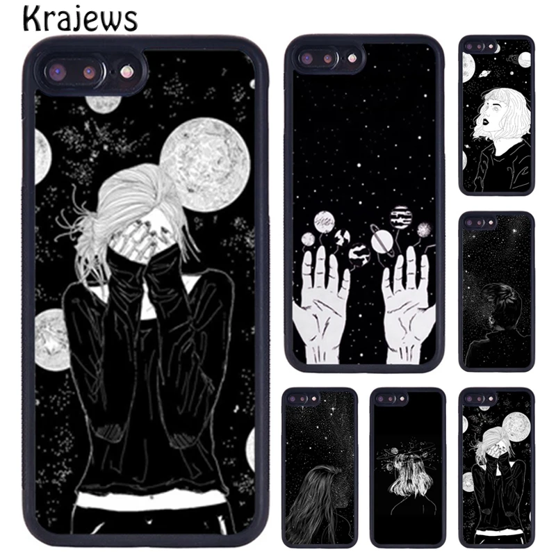 Krajews Black Whites Aesthetic Phone Case For iPhone 16 15 14 X XR XS 11 12 mini 13 Pro MAX Plus cover shell coque