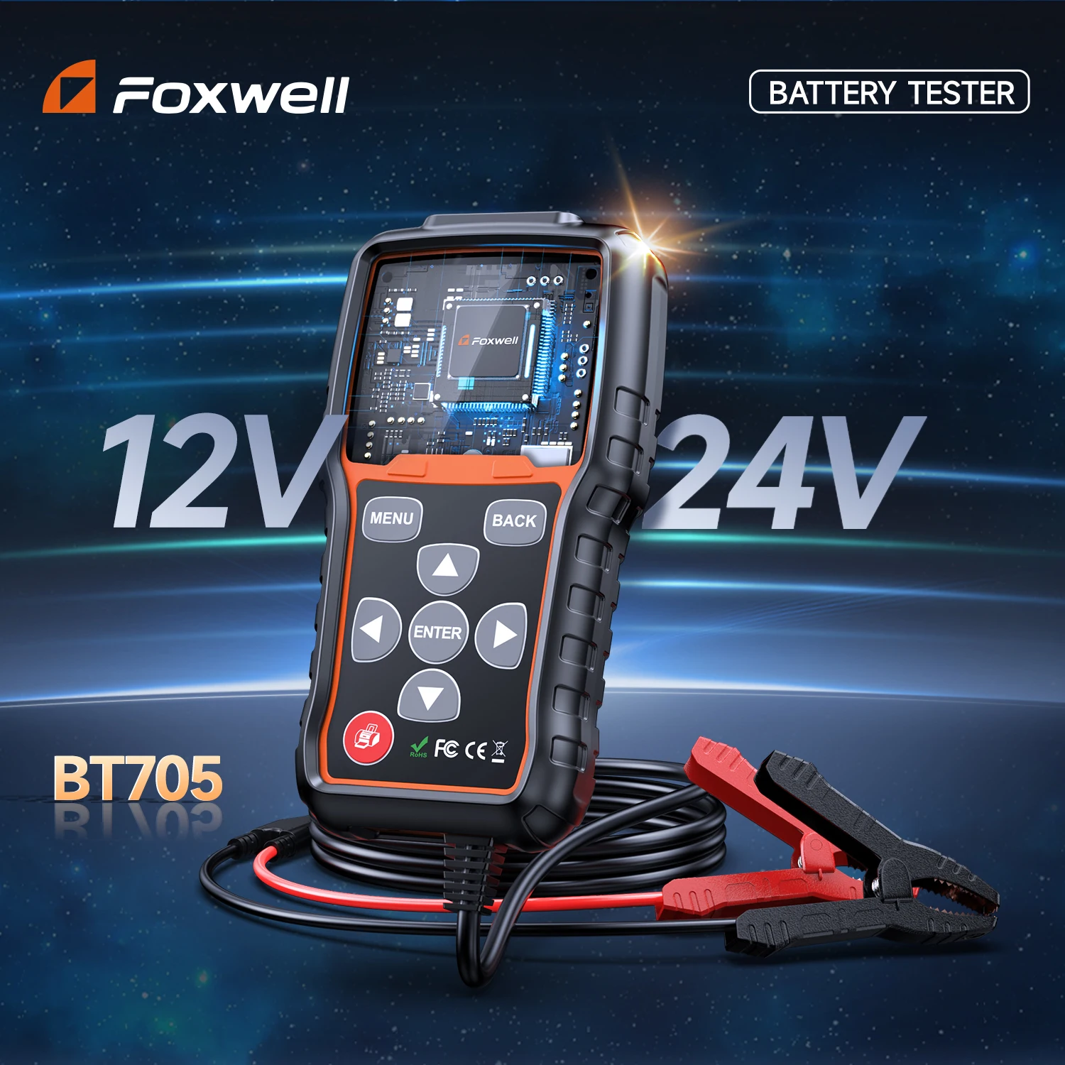 FOXWELL BT705 12V Car Battery Tester 24V Battery Analyzer 100-2000 CCA Automoive Battery Diagnostic Tool