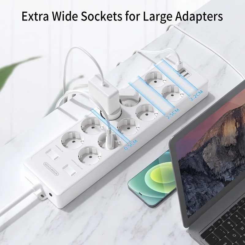 NTONPOWER Power Strip 4000J Surge Protector Extra Wide Socket  Wall Mountable USB Power Outlet with Extension Lead Network filte