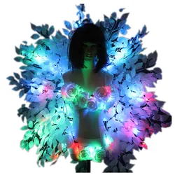 Colorful back frame background plate Sexy Costumes Women LED Luminous Bra Shorts Sexy Suit Female Singer Stage Performance Sets