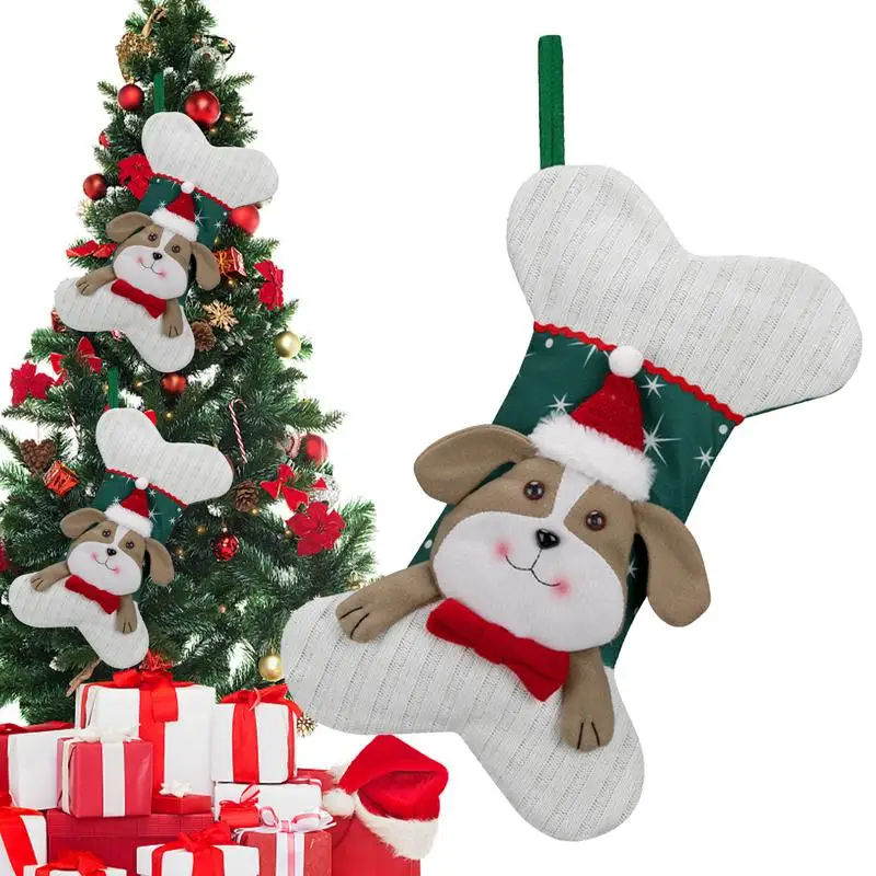 

Christmas Dog Stockings Bone Shape Stockings Pet Candy Bags Fireplace Hangable Ornaments Home Decoration Atmosphere Props