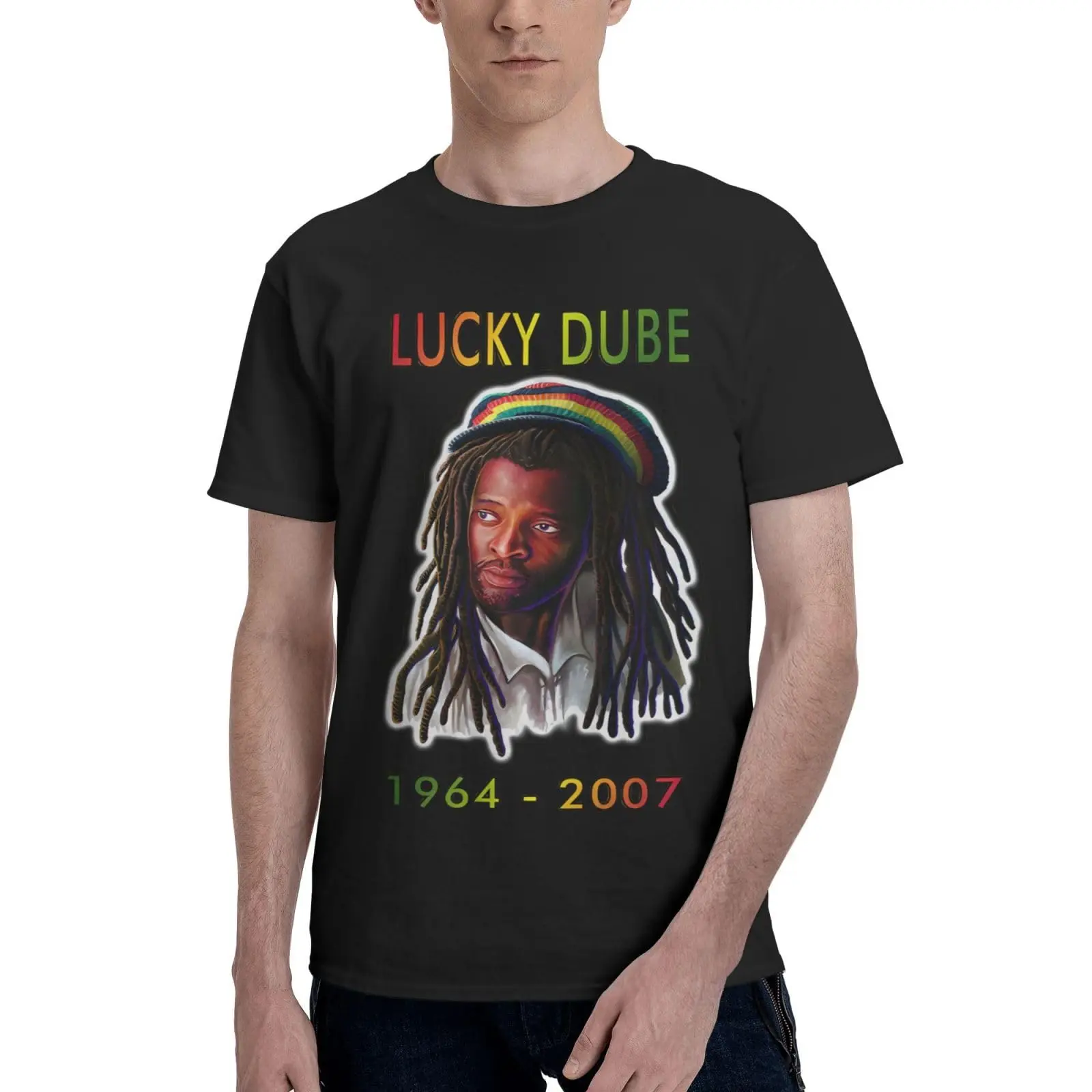 Lucky Music Dube Men'S T-Shirt Summer Sport Fashion Short Sleeve Clothes302 BlackCartoon oversized