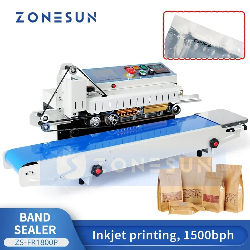 ZONESUN ZS-FR1800P ماكينة ختم رقائق الألومنيوم الأوتوماتيكية المستمرة مع سدادة أكياس طابعة رمز