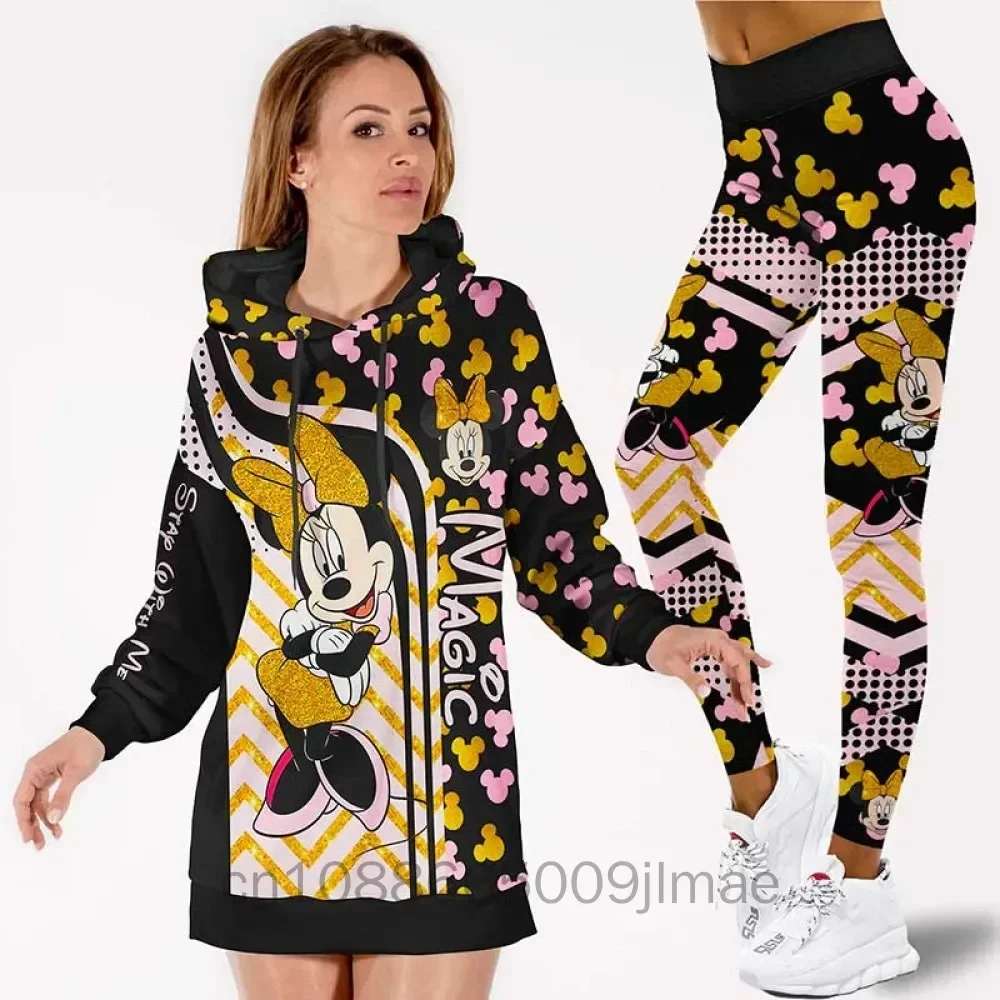 

Custom Name Cute Minnie Hoodie Dress and Leggings Set For Womens Disney Yoga Pants Sweatpants Fashion Casual Leggings Track Suit