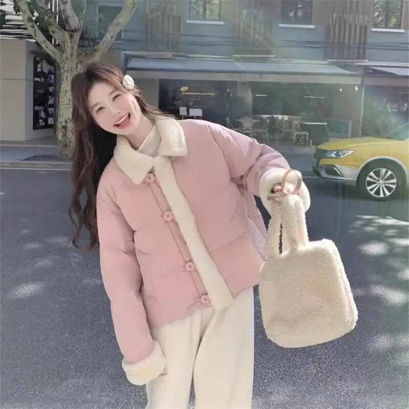 

Women's Padded Jacket Autumn and winter Lamb Wool Blend Pink Cotton Jacket Women Winter Short Padded Coat Gentle Style Korean