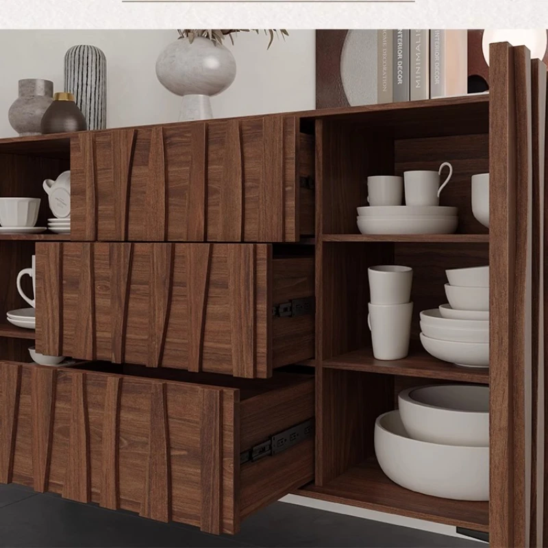 

2025 new medieval style dining side cabinet wabi sandy wind solid wood light luxury high-end locker integrated wall cabinet