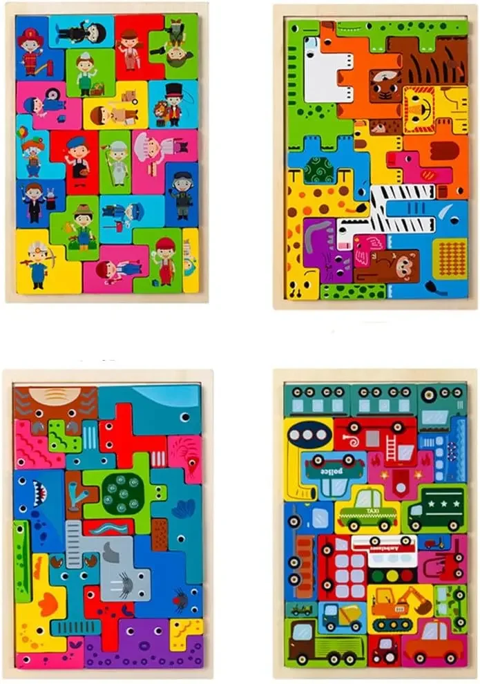 

Puzzle Set 4pcs Board Toy Building Blocks Color DIY Clever Board Collection Creative Gift Wood Toys Puzzles Children Games
