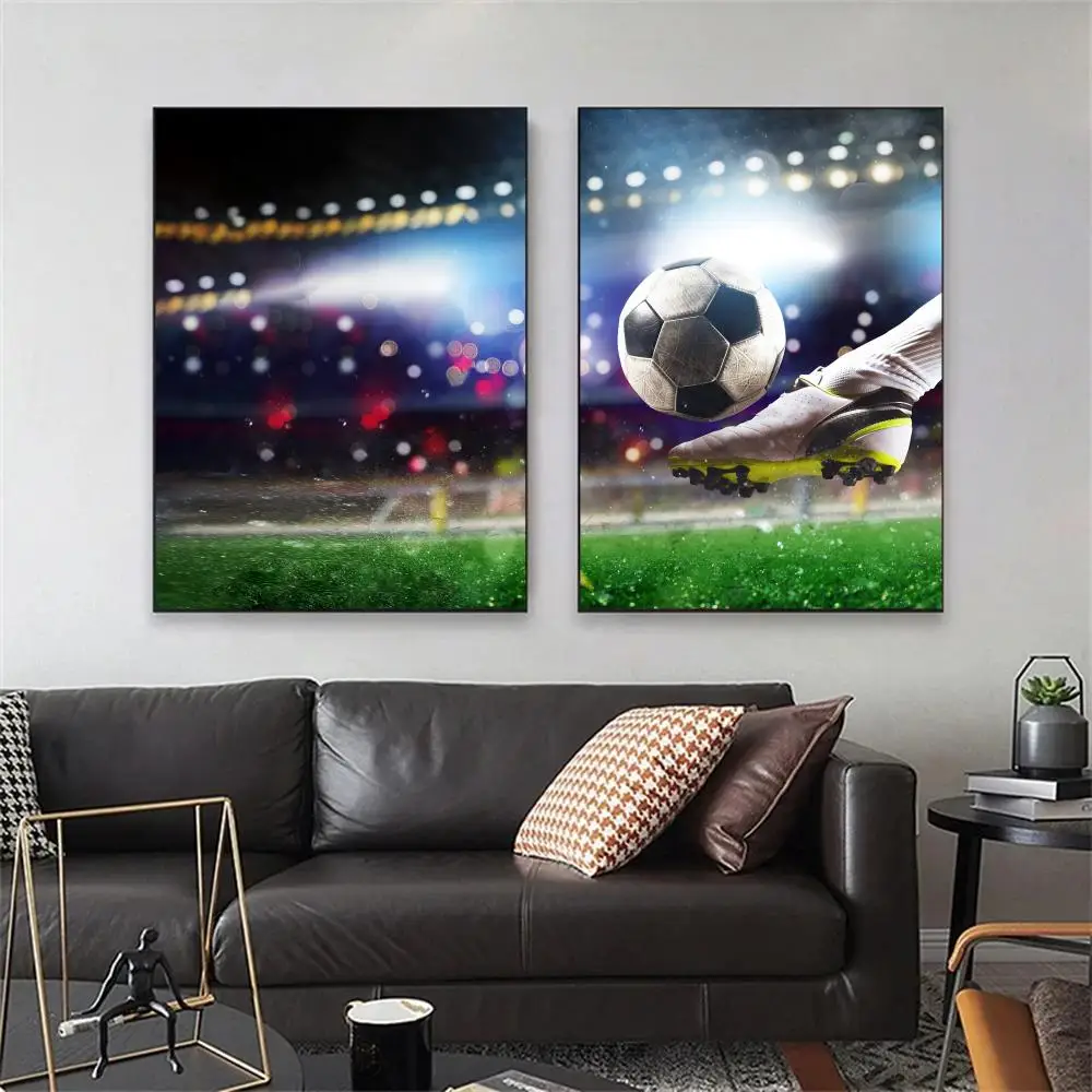 Football Player Kicks Ball Shot Painting Calligraphy Canvas Poster Wall Art Interior Hallway Home Decoration Holiday Gifts