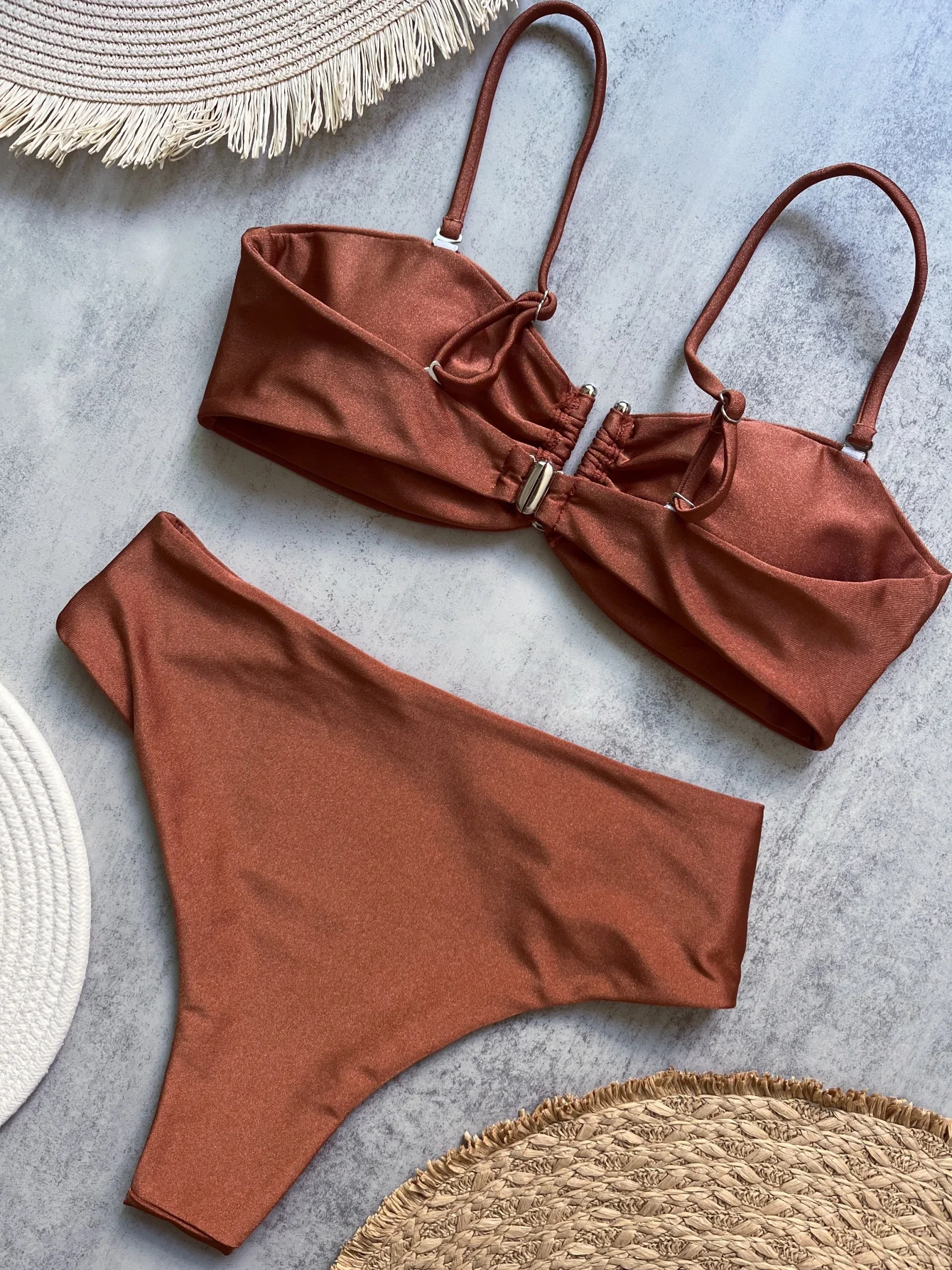 Bikini Bandeau Push Up para Mujer, Trajes de Baño 2026, Traje de Baño Sexy de Cintura Alta, Conjunto de Bikini Brasileño, Trajes de Baño Sólidos para Playa