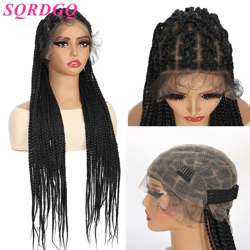 

SQRDGQ Синтетические полные кружевные парики для женщин Длинные плетеные парики для женщин Высокая плотность Полные кружевные женские парики Вязаные крючком волосы Черный парик для женщин