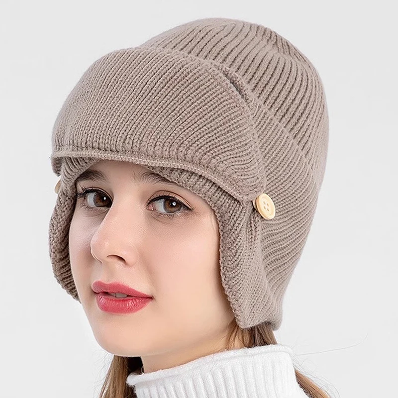 Unisex Knitted Goggles Beanie 3 in 1 Winter Warm Outdoor Sports Fashion Aviator Hat with Face Mask and Ear Cover