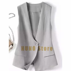 V-neck Spring and Autumn Casual Gray Suit Vest Female Loose Cardigan All-match Small Top One Button Sleeveless Ladies Vest