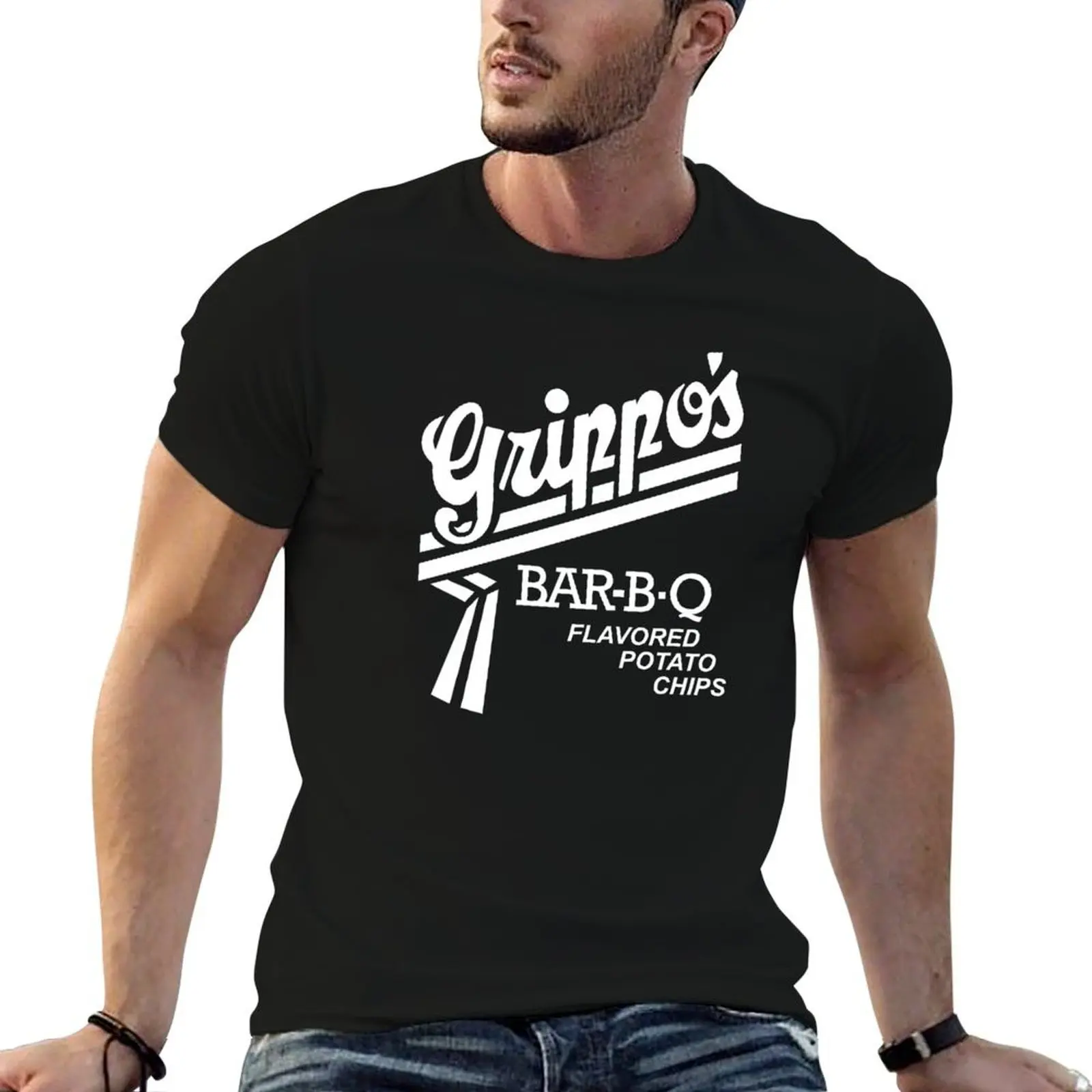 Camiseta blanca con diseño de patatas fritas con sabor a bar-b-q de Grippo, camiseta para hombre, camiseta lisa para hombre, camiseta de diseñador