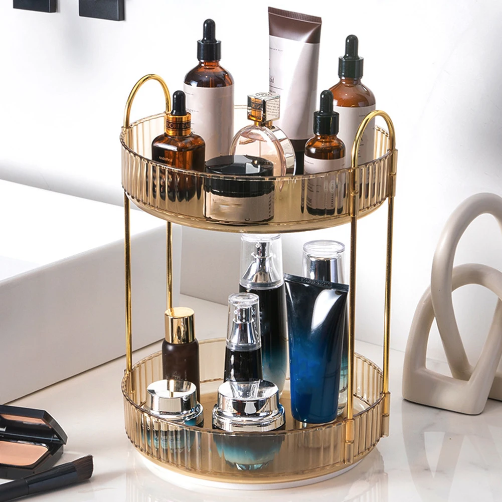 360 Degree Rotating Cosmetic Display Case 2/3 Layers Luxury Makeup Organizer Cosmetic Storage Shelf Home Bathroom Accessories