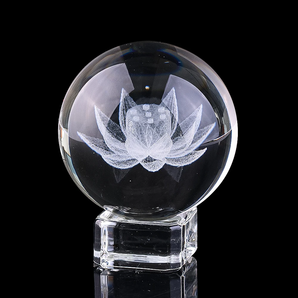 50mm Internally Laser Engraved Flower Crystal Ball 3D Lotus Pattern Decorative Sphere Ornament Crystal Glass Crafts Party Favors