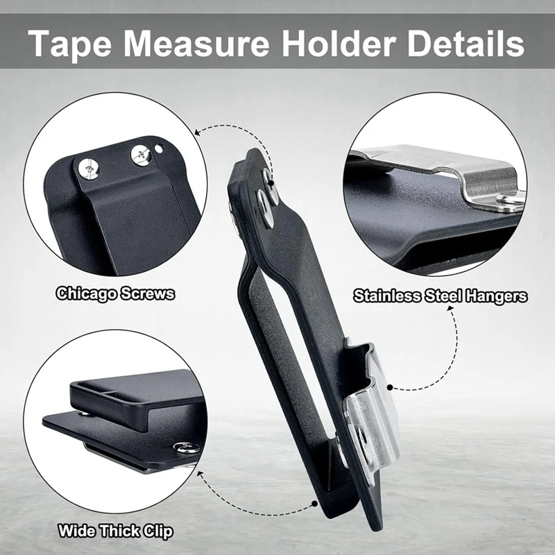 Soporte de cinta métrica para cinturón, Clip de cinta métrica de bajo perfil, cinturón de herramientas de hasta 2 pulgadas, accesorios de cinta, 2 paquetes