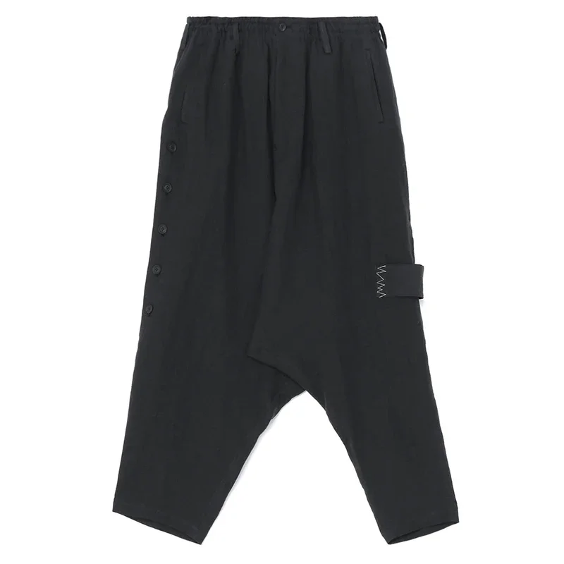 YOJI OOAK التصميم الأصلي الكتان تصميم غير متماثل منخفضة المنشعب السراويل عارضة رسم حبل الخصر خط مفتوح السراويل عارضة