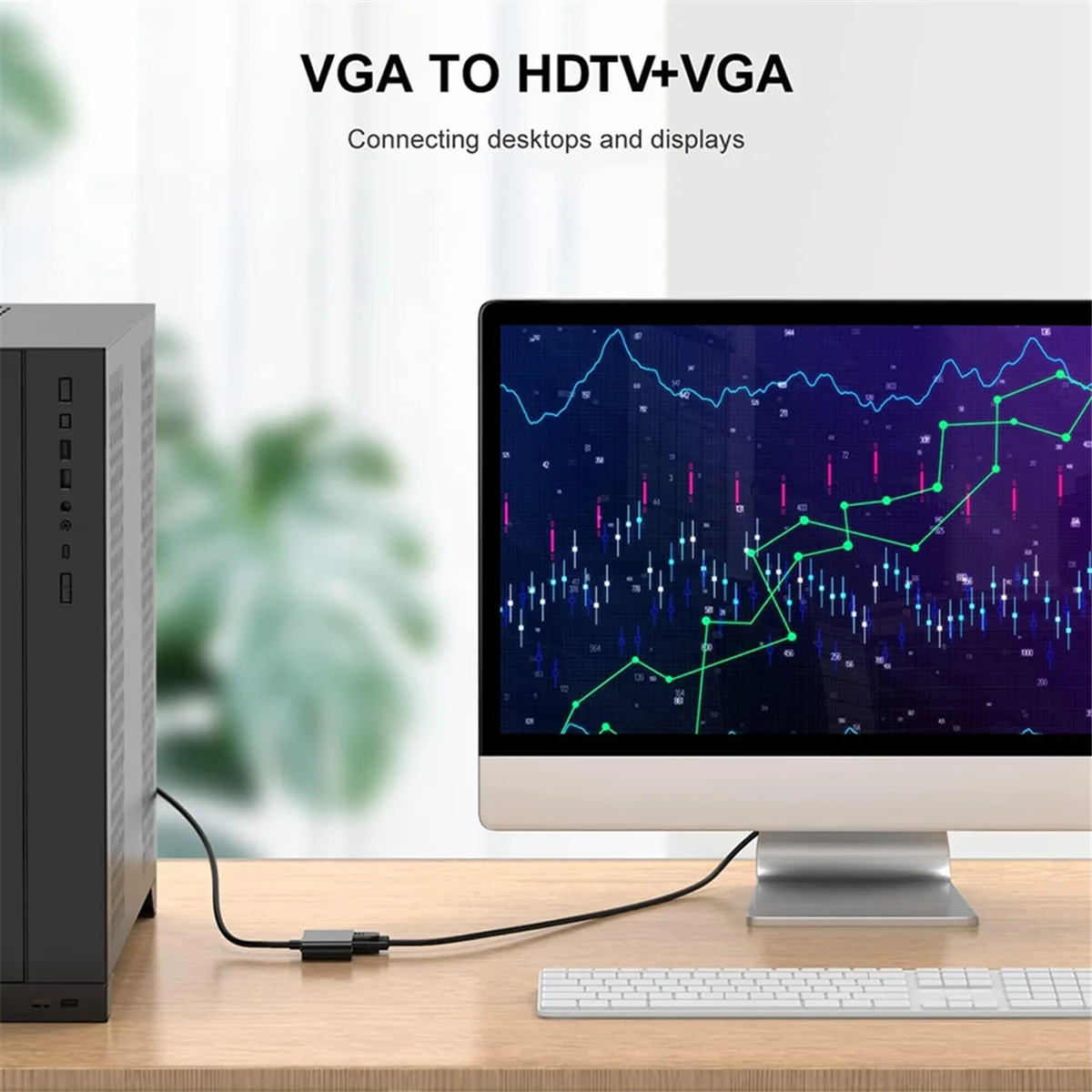 Efficient VGA to HDTV + VGA Converter Computer Connect Monitor Tv Dual Screen