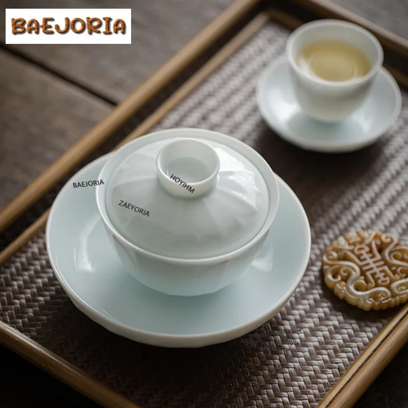 170ml White Blue Lotus Gaiwan Zen Tea Tureen Household Tea Bowl With Lid Kit Tea Making Cover Bowl Chinese Tea Set Decoration