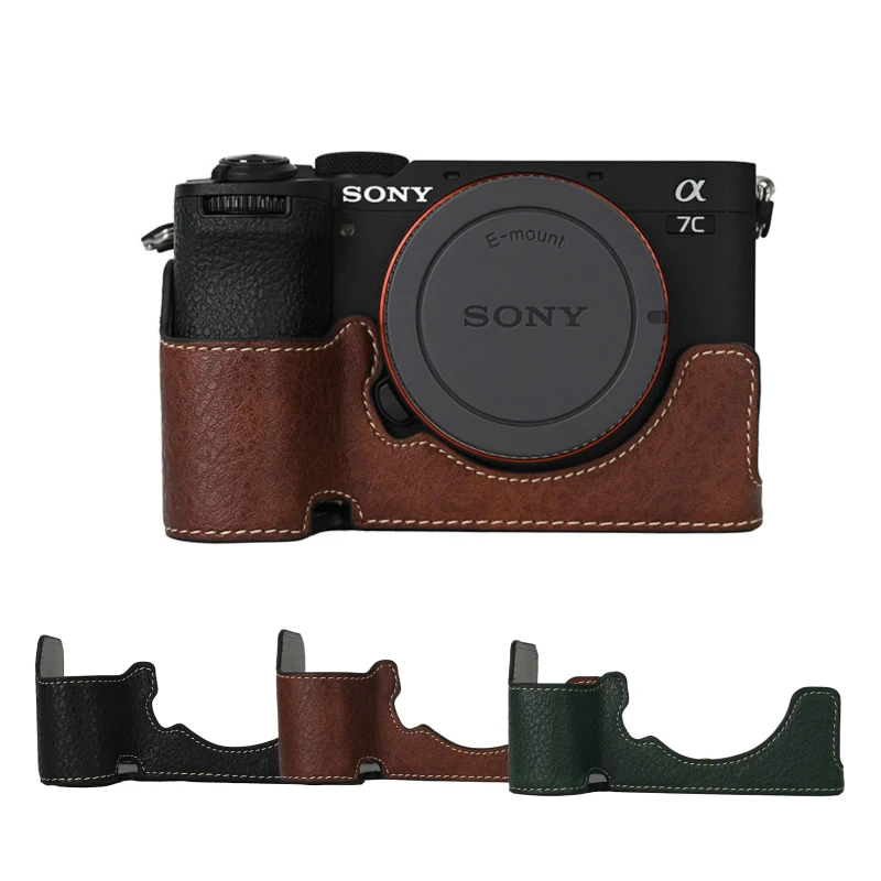 Litchi Magnetic PU Leather Camera Half Case For Sony A6700 A6300 A6400 A6100 Protective Cover For A7CII A7R5 A7M4 ZVE10 ZVE10 II