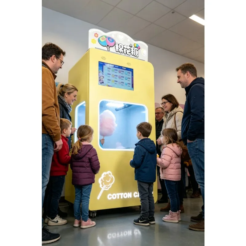 New Automatic Cotton Candy Self-Service Vending Machine with Touch Screen Multiple Payment Options, Commercial Use