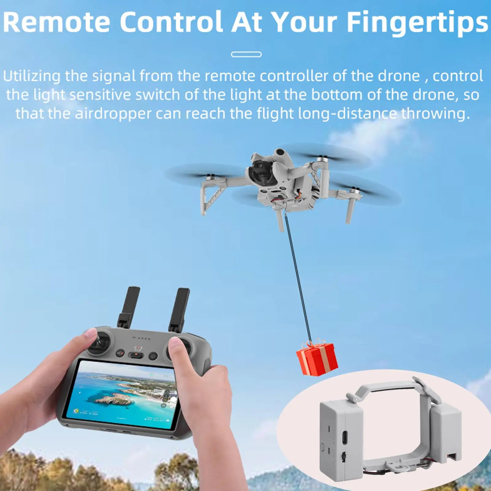 Dispositif de lancement de compte-gouttes de charge utile pour DJI Mini 4Pro, système de livraison de charge utile générale, système de livraison de télécommande