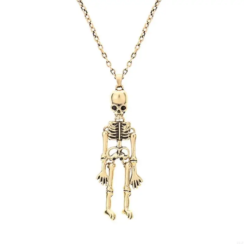 K43F 2Pcs Friendship Skeleton Skull Necklaces Jewlery Halloween Skull Necklace for Best Bestie Sister Couples