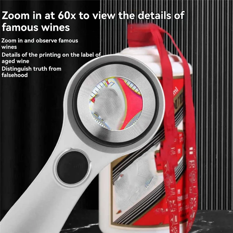 ABKY-60X lupa portátil luz uv recarregável led iluminado lupa para inspeção de jóias de moedas