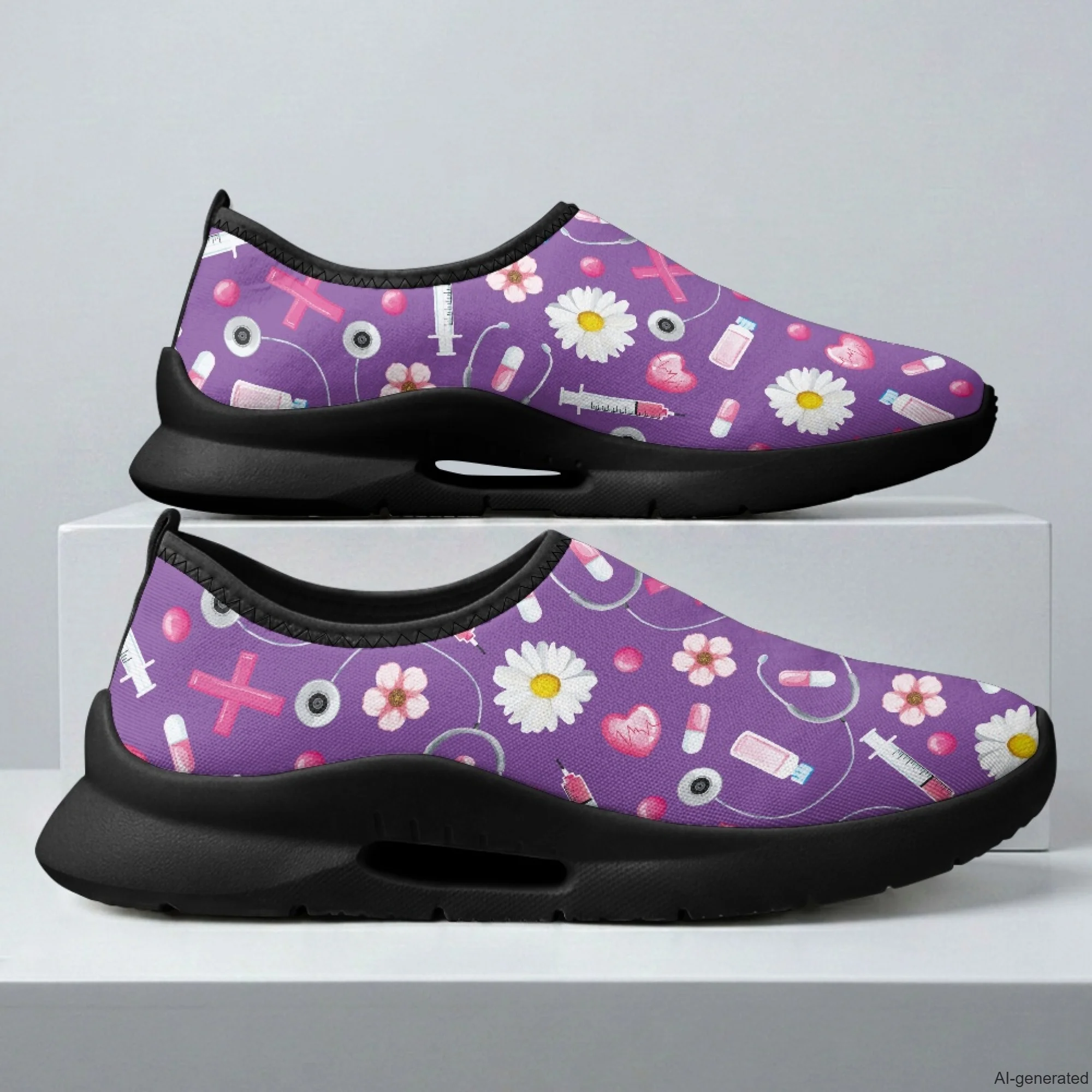 XIXIRIMIDO Nurse Indoor Shoes Casual Shoes Slip On Walking Shoes Medical Pattern Shoes Woman Walking Shoes for Men 35-48