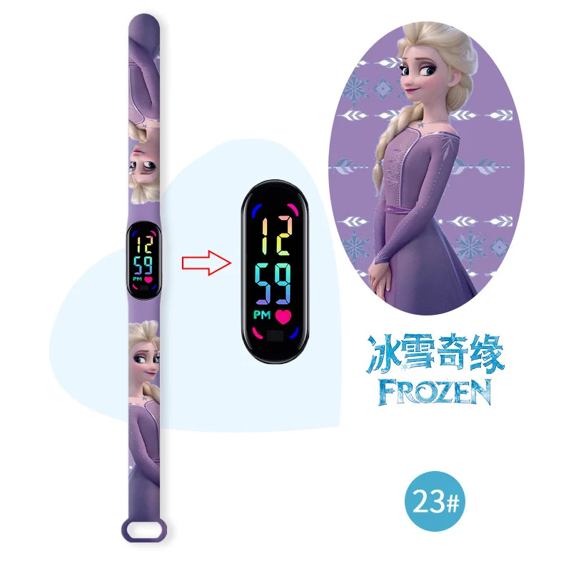 Jam tangan anak-anak Disney Frozen, jam tangan anak perempuan tali silikon lampu warna-warni bercahaya, jam tangan kuarsa tahan air untuk anak-anak