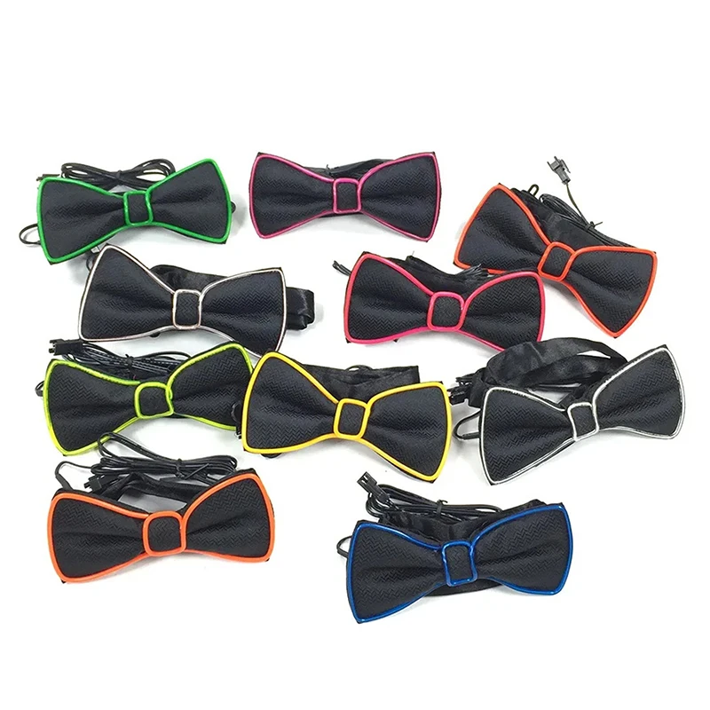 Men Glowing Bow Tie EL Wire Neon LED Luminous Party Haloween Christmas Luminous Light Up Decoration Bar Club Stage Prop Clothing