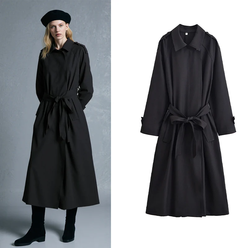 

2025 New Womens Trench Coat Jacket Lace Up Loose Fall Winter Trend Wear Simple And Fashionable Preferred For Autumn And Winter