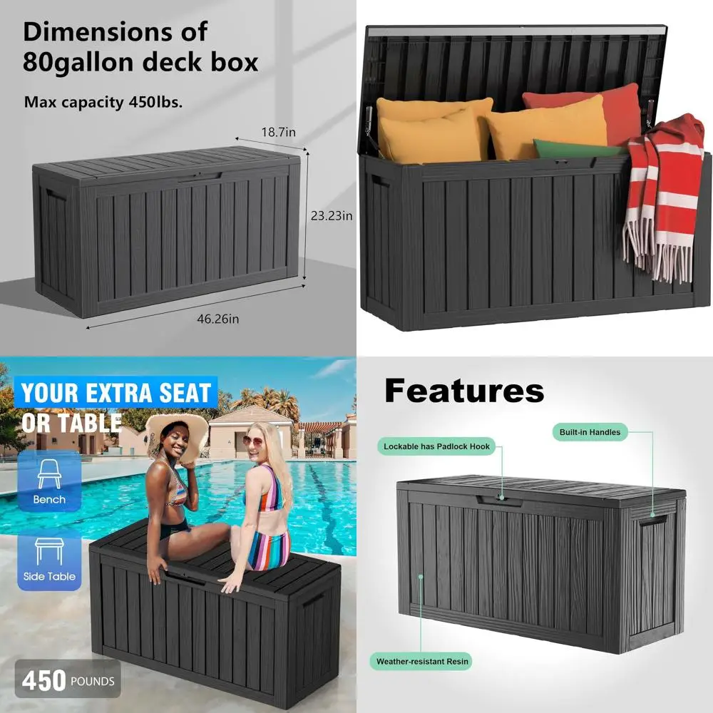 

Ящик для уличной террасы 80 галлонов — запираемый водонепроницаемый ящик для хранения мебели, садовых инструментов, подушек и аксессуаров для бассейна