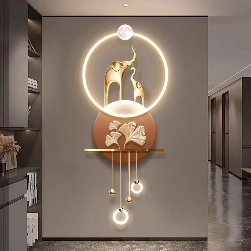 Lamp Equipped Entrance Door Facing The Entrance, Decorative Painting on The Foyer, High-end Hanging Painting on The Hallway