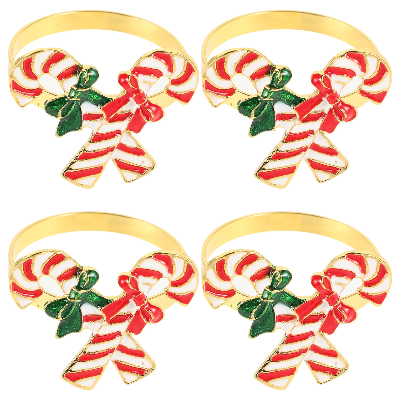 

4Pcs Xmas Napkin Rings Cane Style Alloy Napkin Holder Decorative Christmas Table Decor for Family Gathering Dinner Party