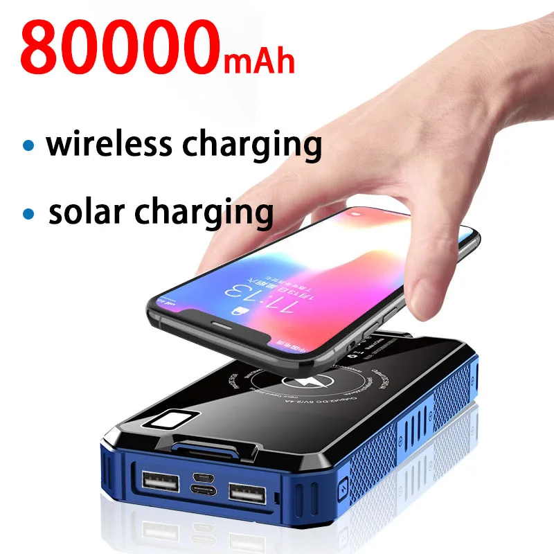 Go! 80000mAh Solar Panel Wireless Charging Power Bank Fast Charging External Battery With Flashlight for iPhone Samsung Xiami