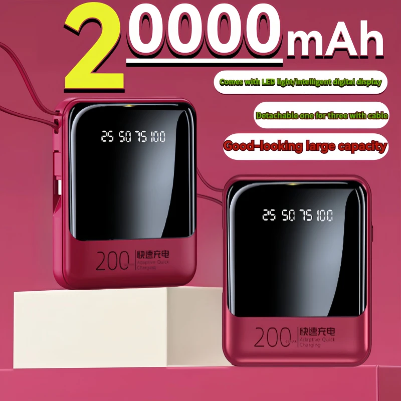 

Comes with a 4-Wire Power Bank, Compact, Lightweight, Large Capacity, Fast Charging, Universal Mobile Power Bank, 20000mAh