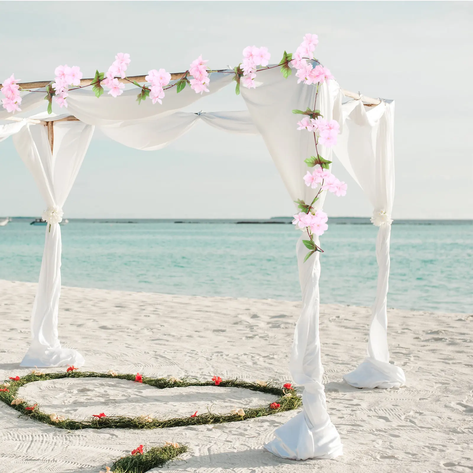 Artificial Flower Vine Cherry Blossom Style High Realism Silk Plastic Vines with Flowers for Bedroom Aesthetic Wall Hanging