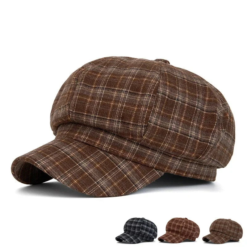 หมวกเบเร่ต์ผ้าฝ้ายพิมพ์ลายฤดูใบไม้ผลิ หมวกทรงแปดเหลี่ยม หมวกนิวส์บอย หมวกทหาร หมวกจิตรกร สำหรับเด็กผู้หญิงและผู้หญิง 10