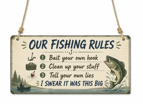 1x Our Fishing Rules Funny Garage Metal Hanging Sign/Plaque Gift cpt116 --Tin Sign