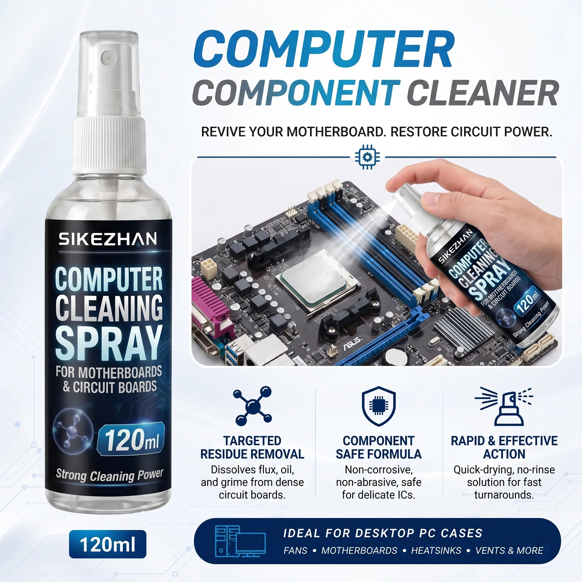 Professional Electronics Cleaning Kit, 120ml Cleaner Spray & Anti-Static ESD Tweezers for CPU PCB Motherboard Dust Removal